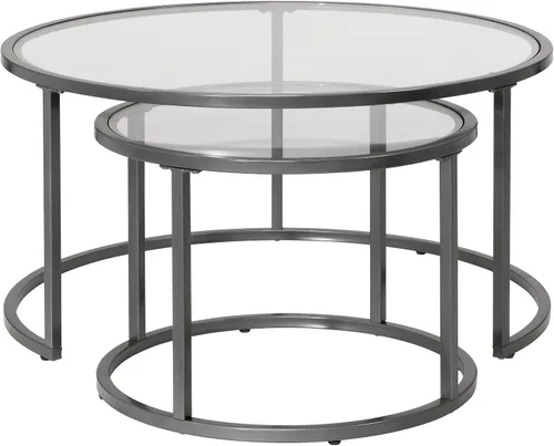 Miniatura 5 de Camber Elite - Juego de mesa auxiliar redonda de metal y vidrio, 35 pulgadas