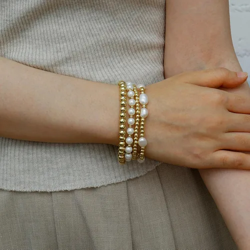 Miniatura 5 de Pulseras de cuentas de oro para mujer, perlas barrocas apilables, chapadas en oro de 14 quilates, pulsera de bolas elásticas para regalo de joyería