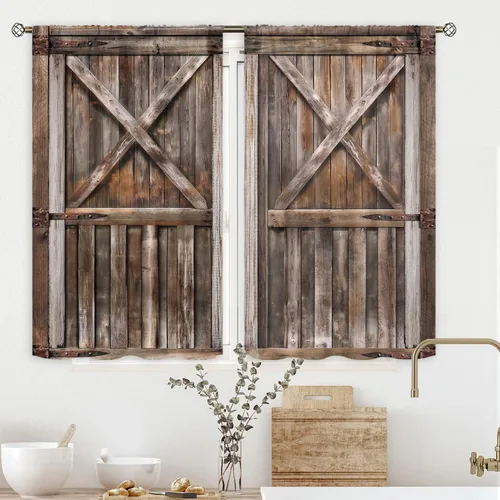 Miniatura 11 de Cortinas de cocina rústica Cinbloo de 52 pulgadas de ancho x 18 pulgadas de alto, bolsillo para barra, diseño de vaca occidental, cenefa campestre