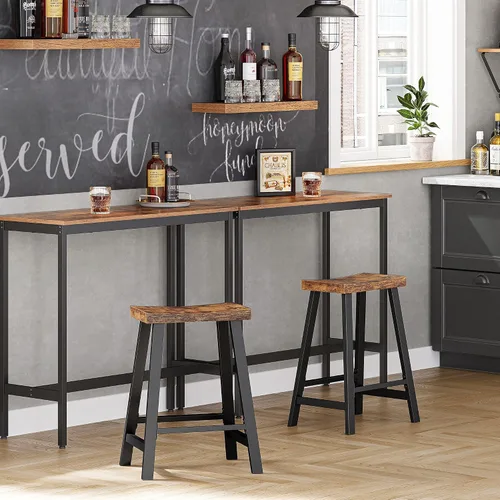Miniatura 2 de VASAGLE Juego de 2 taburetes de bar, taburetes de altura de mostrador, sillas de bar con reposapiés, taburetes de desayuno de cocina de 23.6