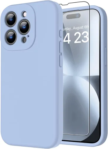 Miniatura 18 de bicol Funda para iPhone 15 Pro con protector de pantalla, protección mejorada del lente de la cámara, funda protectora de silicona líquida suave
