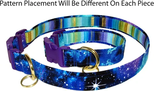Miniatura 4 de Collar de gato con galaxia, Cosmos de azul y morado, 100% algodón, 3/8 pulgadas de ancho, 2 tamaños, hebilla de seguridad separable, hecho a mano