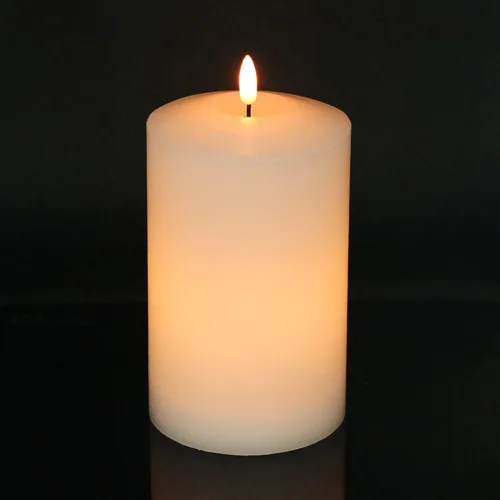 Eldnacele - Velas grandes sin llama parpadeantes blancas con mecha negra 3D realista con temporizador, 4” X 7.5” de cera real, operadas con batería,