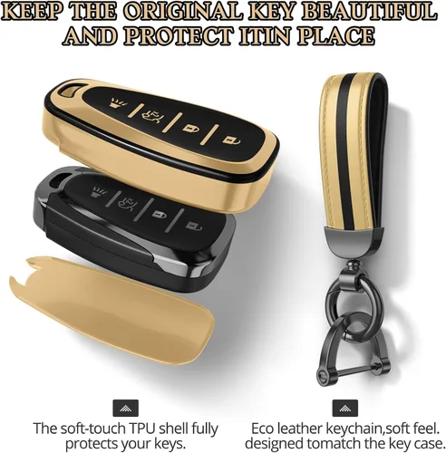 Miniatura 4 de Para accesorios de funda de llavero Chevy, material de TPU mate, con un bonito llavero de cuero, para Equinox Malibu Camaro Cruze Blazer Traverse