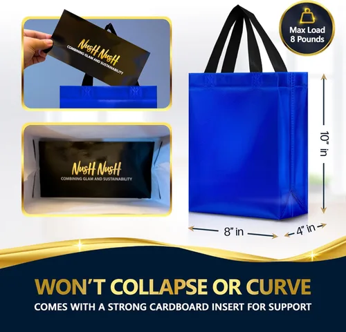 Miniatura 5 de Nush Nush Bolsas de regalo azules de tamaño mediano – Juego de 12 bolsas de regalo reutilizables azules brillantes con asas – Ideal para recuerdos