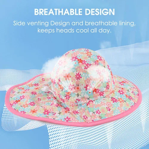 Miniatura 23 de Sombrero de verano para niños pequeños con solapa para el cuello, impermeable, sombrero de natación para niños, protección UV, sombrero de playa