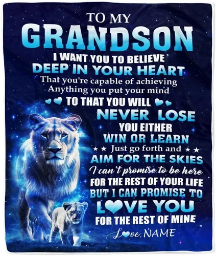 Miniatura 32 de Manta personalizada con texto en inglés «To My Grandson from Grandma Grandpa You Will Never Lose Lion Nison», manta de forro polar personalizada