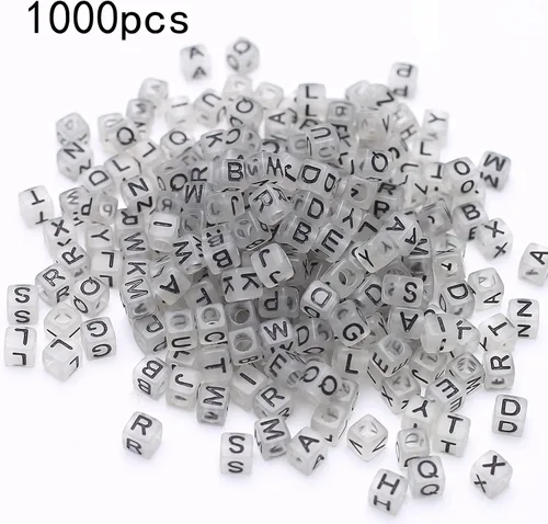 Miniatura 2 de 1000 piezas de cuentas cuadradas luminosas con letras, cuentas de cubo que brillan en la oscuridad, cuentas de letras luminosas acrílicas, cuentas