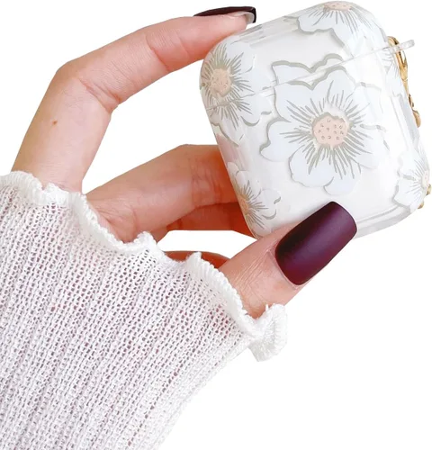 Miniatura 17 de Funda protectora para AirPods Pro de 1ª generación con llavero, bonita funda protectora para auriculares con flores negras y flores, TPU suave