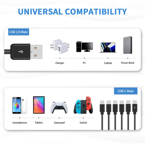 Miniatura 5 de Poyiccot Cable divisor USB C, 6 en 1, USB 2.0 tipo A a 6 tipo C, cable de carga macho con carga rápida de 3 A para Android, Samsung, tableta, 1.5