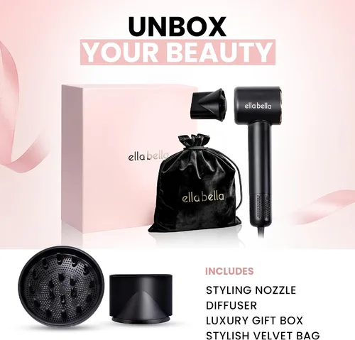 Miniatura 6 de ELLA BELLA® Secador de Cabello de Plasma Compacto, Secador de Cabello con Tecnología de Plasma Avanzada con Pantalla Digital, Secado Rápido, Bajo