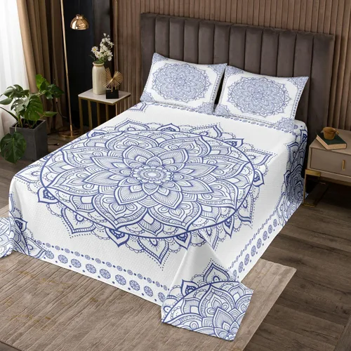 Miniatura 11 de Erosebridal Juego de colcha de mandala rosa tamaño individual para niñas y mujeres, juego de ropa de cama floral hippie juego de colcha estética
