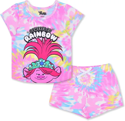 DreamWorks Trolls World Tour Poppy - Conjunto de camiseta y pantalones cortos para niñas pequeñas y niños, multicolor