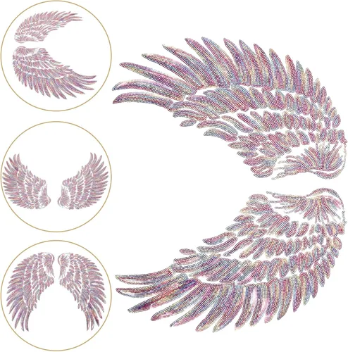 Miniatura 8 de 2pcs Sequin Wing Appliques Embroidered Angel Wing Sewing Patches Clothing Decor Accessories for DIY Garment Craft Embellishment