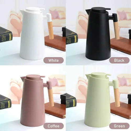 Miniatura 7 de Jarra térmica de doble pared de 1 litro, olla térmica al vacío con mango de madera, hervidor de agua, frasco aislado, jarra de té que mantiene