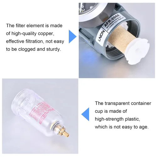 Miniatura 5 de Regulador de presión del filtro de aire NPT de 1/4", filtro compresor de herramienta de aire trampa de agua con medidor por ZHONG AN