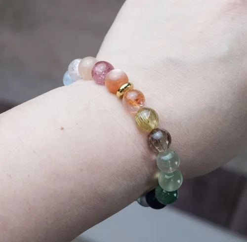 Miniatura 106 de Precious Gemstone Natural Crystal Healing Bracelet, Rutilated Quartz, Moonstone, Quartz Handmade Original Design Bracelet