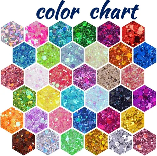 Miniatura 4 de Mezcla de purpurina gruesa y fina multicolor, 36 colores de lentejuelas gruesas y mezcla de polvo - Copos iridiscentes de purpurina cosmética