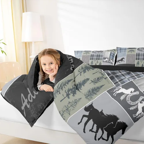 Miniatura 68 de Juego de edredón de oso y ciervo, tamaño individual, ropa de cama de animales salvajes de caza, colcha rústica de cabaña, casa de campo, cuadros