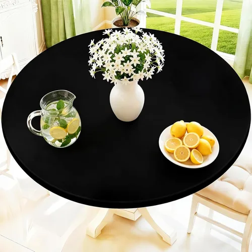 Miniatura 14 de Moosfor Mantel redondo de elastano, elástico ajustable impermeable para mesas de 18 a 24 pulgadas, mantel de picnic elástico lavable para Azul