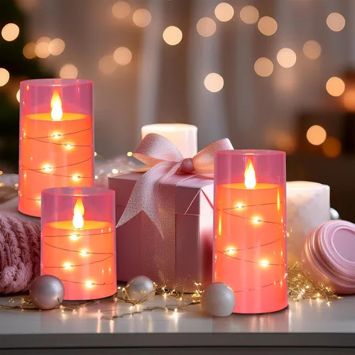 Miniatura 5 de Aignis Velas Parpadeantes sin Llama Operadas con Batería Velas LED con Control Remoto y Temporizador para Decoración de Rosa (Cherry Blossom Pink)