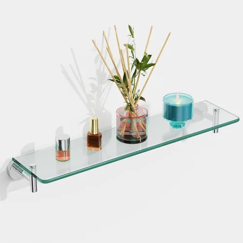 Miniatura 19 de Estantes de vidrio para baño, estante flotante de 20 pulgadas de níquel cepillado, estante de vidrio templado de acero inoxidable, estantes modernos
