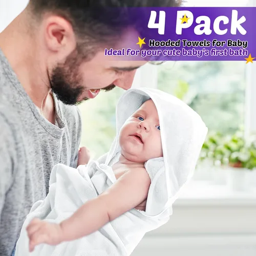 Miniatura 7 de Reginary Paquete de 4 toallas con capucha para bebé, toallas de baño de forro polar coral para bebé, 30 x 30 pulgadas, suaves y absorbentes, manta