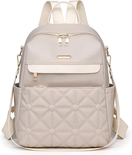 Bolso tipo mochila para mujer, impermeable, Oxford, casual, bolso de mano de moda con múltiples bolsillos para el trabajo, viajes, uso diario (beige)
