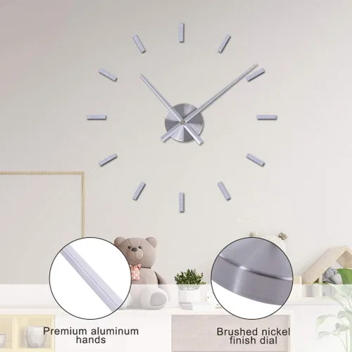 Miniatura 2 de EMOON 2 pares de manos 3D reloj movimiento DIY gran pared reloj mecanismo de reloj de cuarzo para decoración de arte casero (plata)