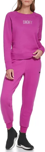 Miniatura 4 de DKNY Pantalón deportivo de forro polar con logotipo de rayas metálicas para mujer