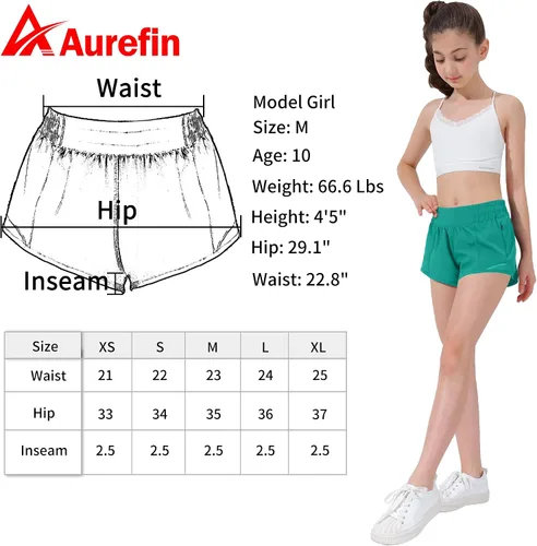 Miniatura 7 de Aurefin Pantalones cortos deportivos para niñas, pantalones cortos ligeros para correr para adolescentes, niñas, pantalones cortos deportivos
