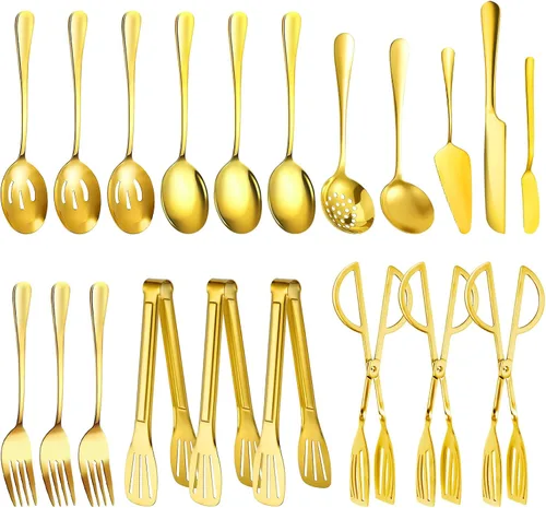 Miniatura 9 de Juego de 20 utensilios para servir, utensilios completos de acero inoxidable para bufé de catering para barbacoas de verano, parrillas, picnic