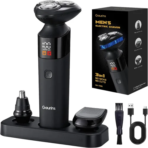Maquinilla de afeitar eléctrica para hombres, afeitadoras rotativas 3 en 1 para hombre con soporte de carga, IPX7 impermeable, recortadora de