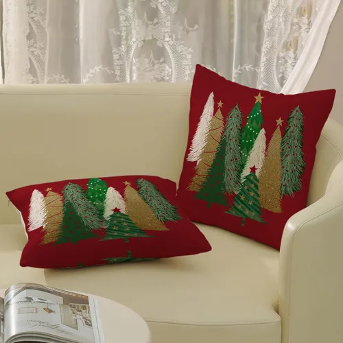Miniatura 4 de Juego de 2 fundas de almohada de Navidad de 18 x 18 pulgadas, decoración de árbol de Navidad, fundas de almohada decorativas de invierno