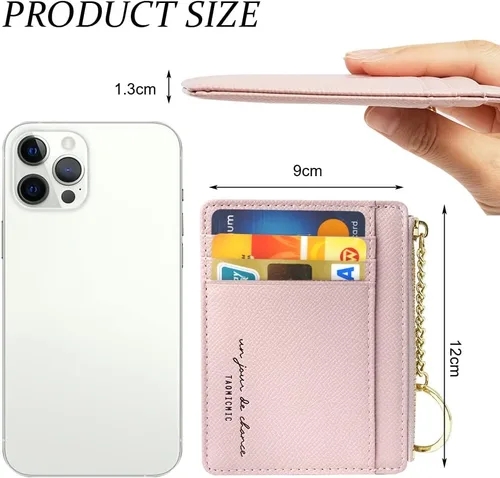 Miniatura 91 de URAQT Cartera para tarjetas de crédito, cartera minimalista de cuero delgado con cremallera, mini protector de tarjeta de crédito, llavero bolsillo