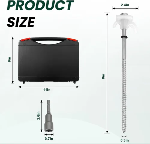Miniatura 7 de Paquete de 12 estacas de tienda de 8" con tornillo para anclajes de suelo resistentes - Estacas de tienda de camping - Estacas de tienda roscadas