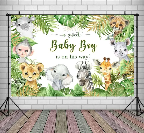 Lofaris Telón de fondo de safari para baby shower, selva, baby shower, animales del bosque, Oh Baby It's a Boy, decoración de fiesta de bebé recién