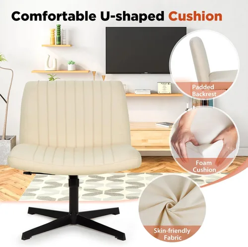 Miniatura 5 de Silla cruzada sin brazos, silla de oficina con patas cruzadas, cómoda silla de tocador con respaldo, silla de escritorio giratoria ancha ajustable
