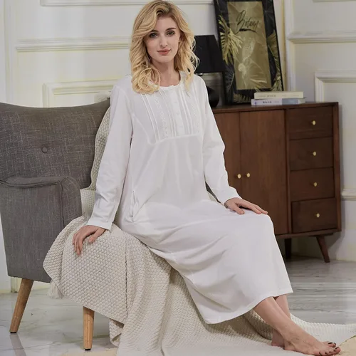 Miniatura 4 de Keyocean Camisones para mujer, algodón suave, cómodo, ligero, manga larga, camisón para dormir