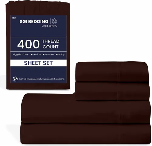 Miniatura 13 de SGI - Juego de sábanas tamaño individual de 400 hilos de 100 % algodón egipcio, ultra suave, transpirable, bolsillo profundo, 15 ajustadas