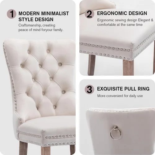 Miniatura 9 de SoarFlash Juego de 6 sillas de comedor de terciopelo, silla lateral de respaldo alto, silla lateral tapizada moderna de alta gama con capitoné