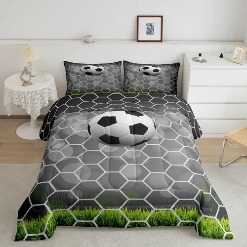 Miniatura 48 de Juego de ropa de cama de juegos de pelota, juego de edredón de baloncesto y fútbol, hexagonal, geométrico, deportivo, de plumón, béisbol, tenis