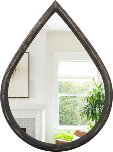 Miniatura 11 de Espejo con marco de madera, espejo de pared con forma de lágrima negra, espejo de pared rústico decorativo irregular para baño, sala de estar