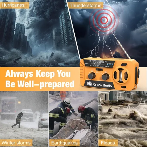 Miniatura 6 de Radio meteorológica de emergencia para tormenta de invierno, radio meteorológica NOAA radio de emergencia con banco de energía de 7400 mWh
