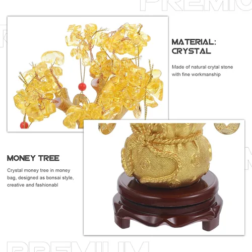 Miniatura 6 de Árbol del dinero de Feng Shui de cristal natural, citrino, árbol de la suerte, figura coleccionable de la vida, decoración de bonsái con monedas