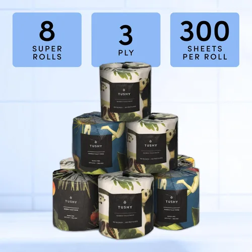 Miniatura 2 de TUSHY Papel higiénico de bambú de alta calidad, 3 capas, 300 hojas por rollo, paquete de 8