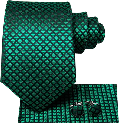Miniatura 98 de Hi-Tie Corbata clásica de cachemira para hombre con pañuelo y gemelos a cuadros