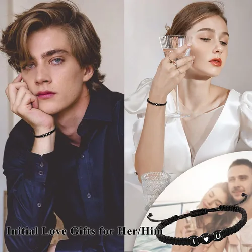 Miniatura 4 de Pulseras con iniciales para mujeres y hombres, regalos para novia, novio, pulseras de letras "I Love You", regalos para ella, él, mejor amigo