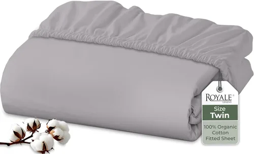 Miniatura 76 de Royale Linens Sábana bajera ajustable de algodón 100% orgánico - Tejido percal - Sábanas bajeras de bolsillo profundo súper suaves - Sábana elástica