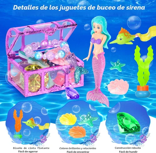 Miniatura 4 de VGOFUN Juguetes de piscina de buceo para niños de 3 a 12 años, 31 piezas de juguetes de sirena para piscina, juguetes de gemas de buceo con cofre